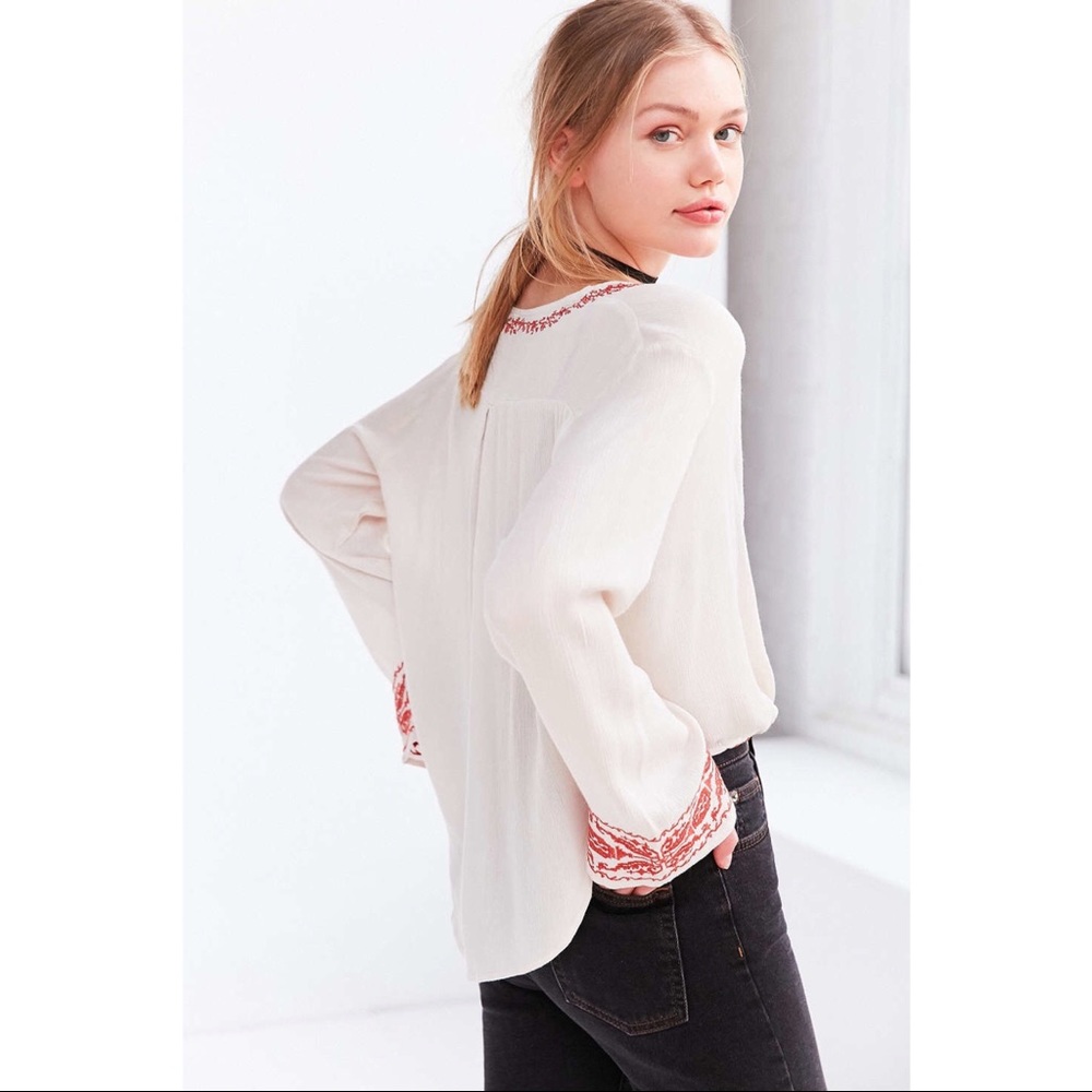 Urban Outfitters Ecote Embroidered Surplice Top - Picture 2 of 6